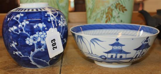 Chinese blue & white bowl and a ginger jar(-)